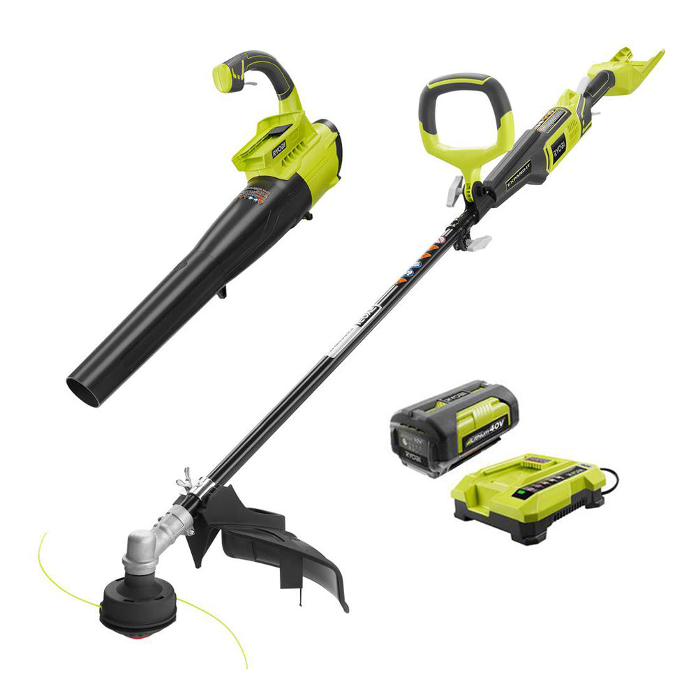 Gas-Like Power 40V Trimmer/Jet Fan Blower Combo Kit - 2.6 Ah Battery and Charger Included RYOBI Tools