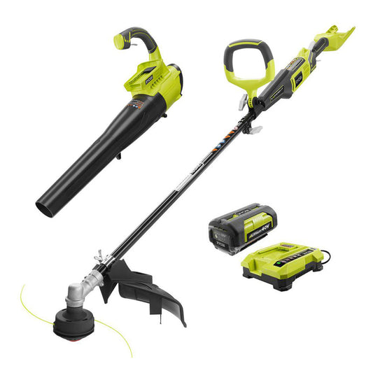 Gas-Like Power 40V Trimmer/Jet Fan Blower Combo Kit - 2.6 Ah Battery and Charger Included RYOBI Tools