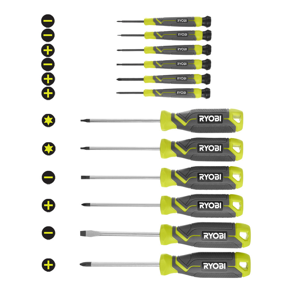 Screwdriver Set (12-Piece) with Cushion Grip Handles RYOBI Tools