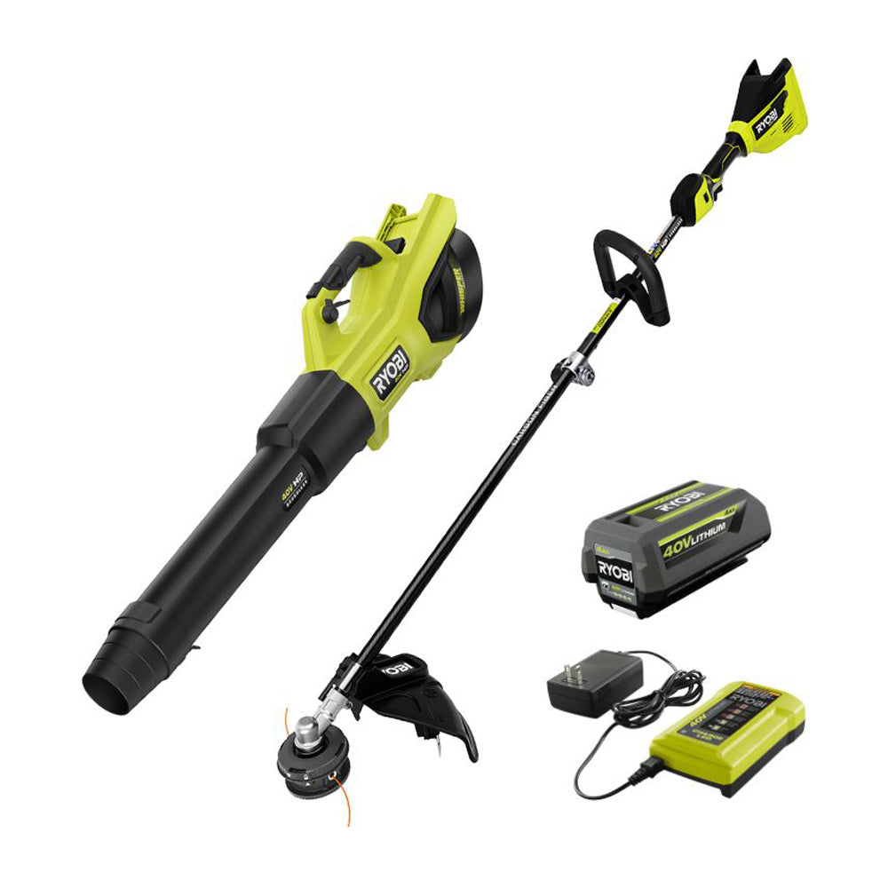 40V HP BRUSHLESS 600 CFM WHISPER SERIES BLOWER & 15" CARBON FIBER STRING TRIMMER COMBO KIT RYOBI Tools