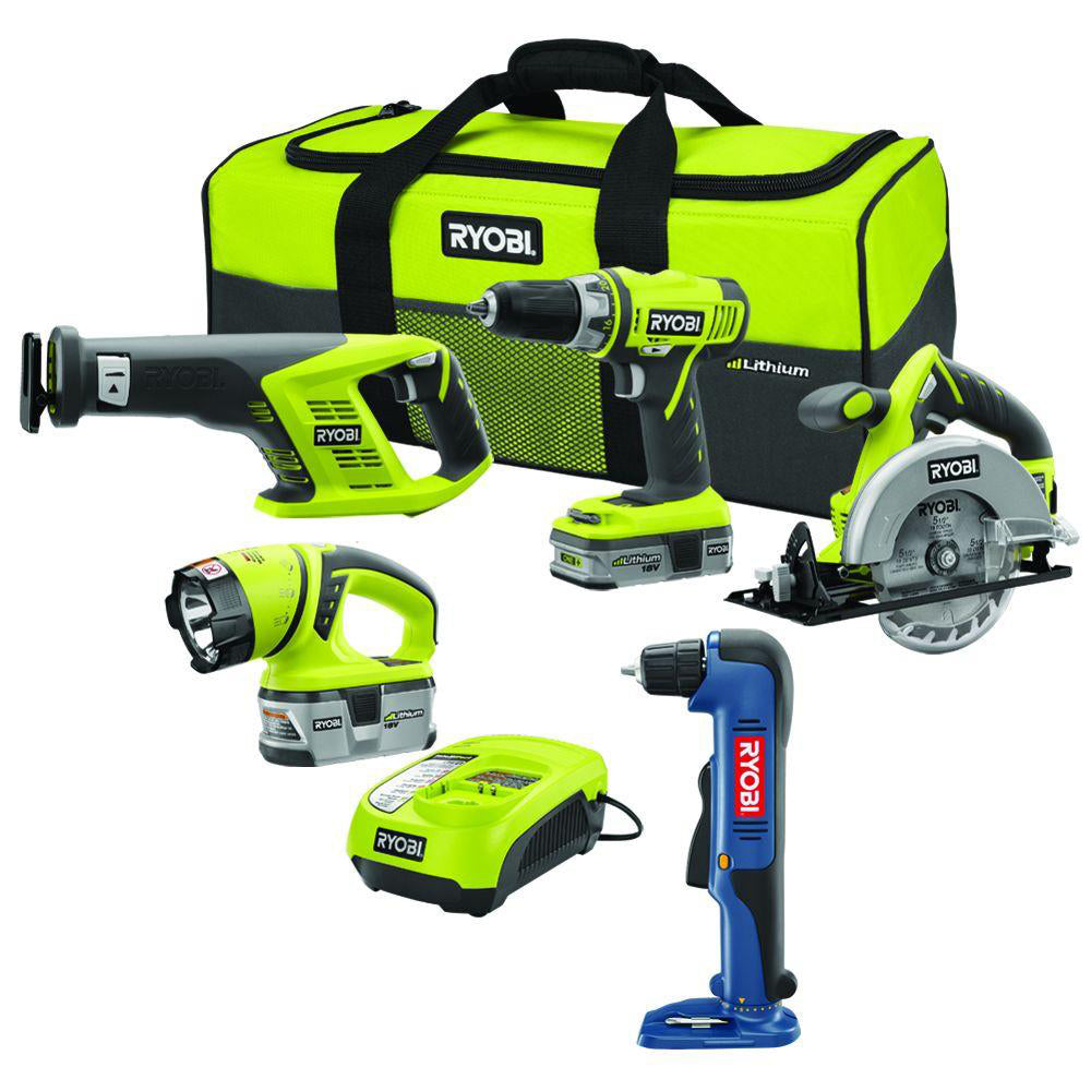 18V ONE+ Lithium Combo Kit (4-Tool) + Right Angle Drill RYOBI Tools