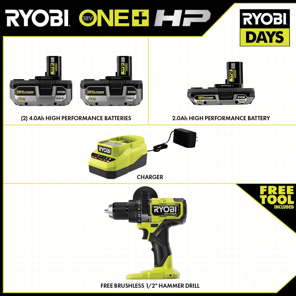 18V ONE+ LITHIUM HIGH PERFORMANCE STARTER KIT WITH FREE 18V ONE+ HP BRUSHLESS 1/2" HAMMER DRILL Image 2