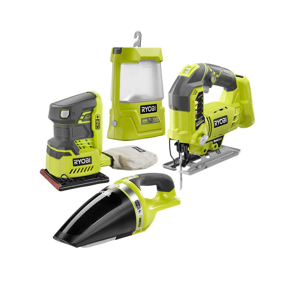 18V ONE+™ JIG SAW, HAND VAC, AREA LIGHT, AND 1/4 SHEET SANDER KIT RYOBI Tools