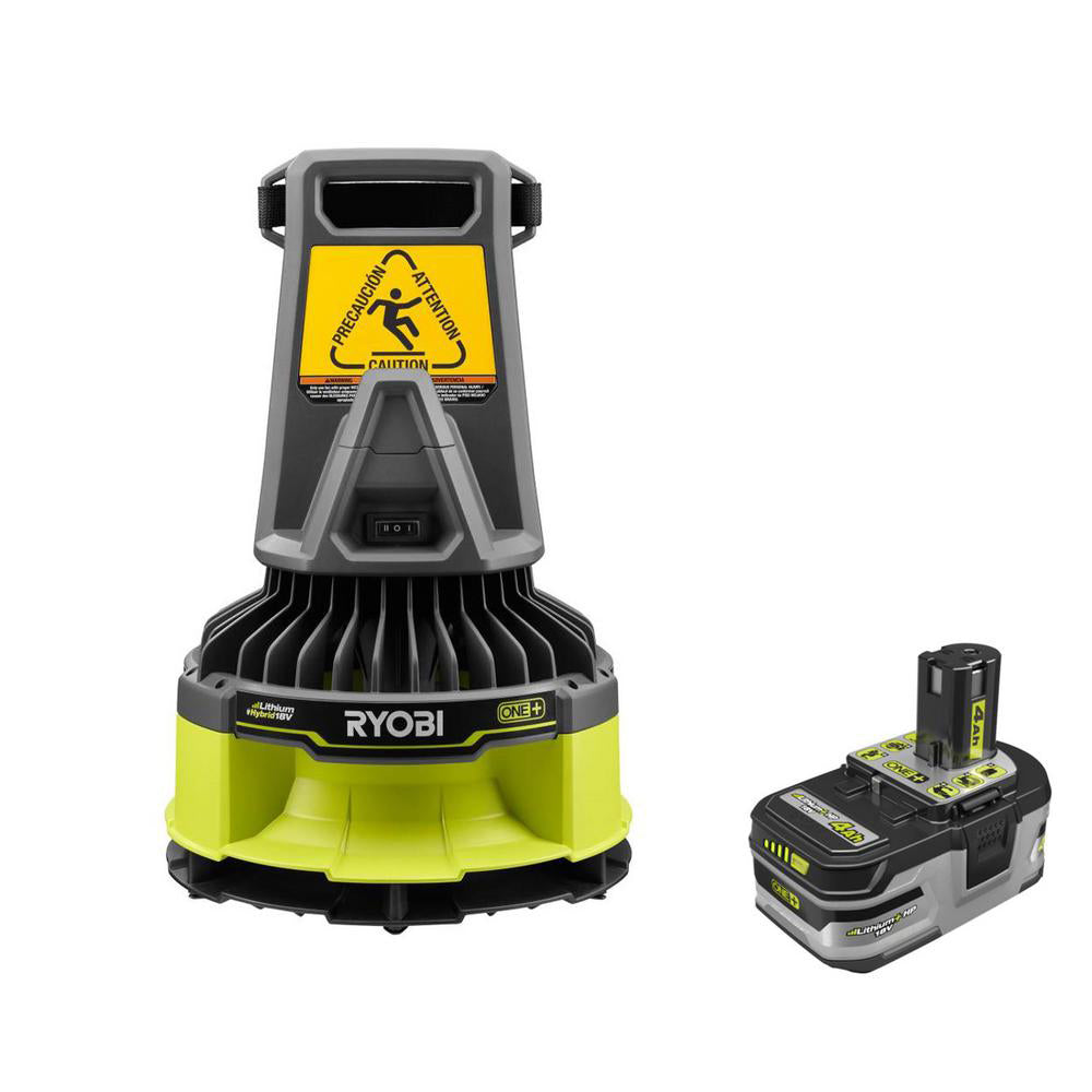 18V ONE+ HYBRID FLOOR DRYER FAN WITH 4.0 AH LITHIUM+ HP HIGH CAPACITY BATTERY RYOBI Tools