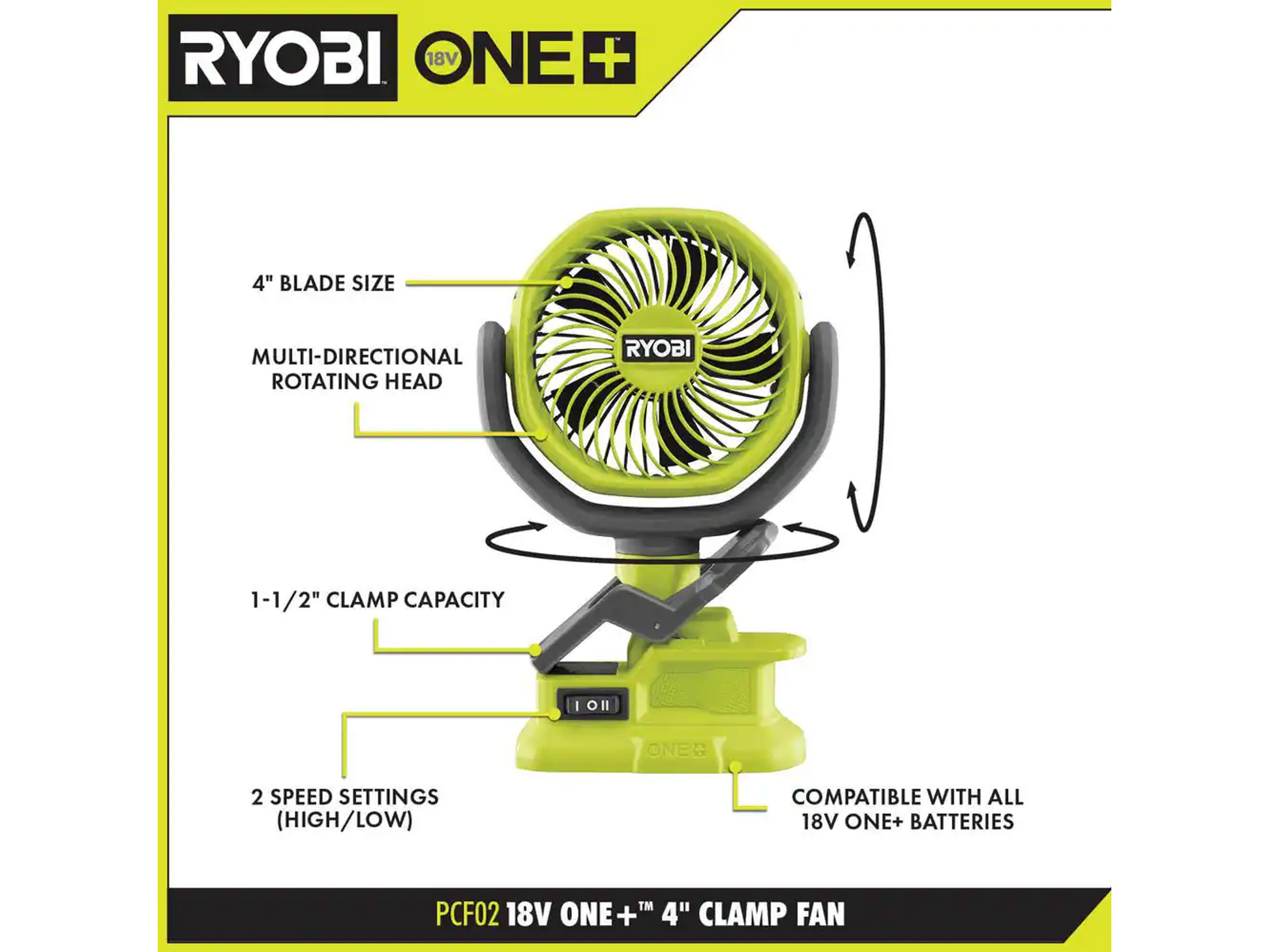 18V ONE+ 4" Clamp Fan Image 2