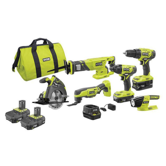 18V ONE+ 6-Tool Combo Kit with Bonus 18V ONE+ 2.0 Ah Compact Battery (2-Pack) RYOBI Tools