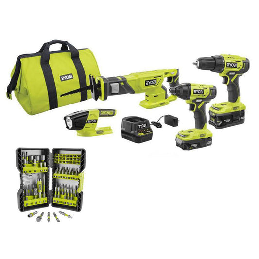 18V ONE+ 4-Tool Combo Kit with 70 PC. Impact Rated Driving Kit RYOBI Tools