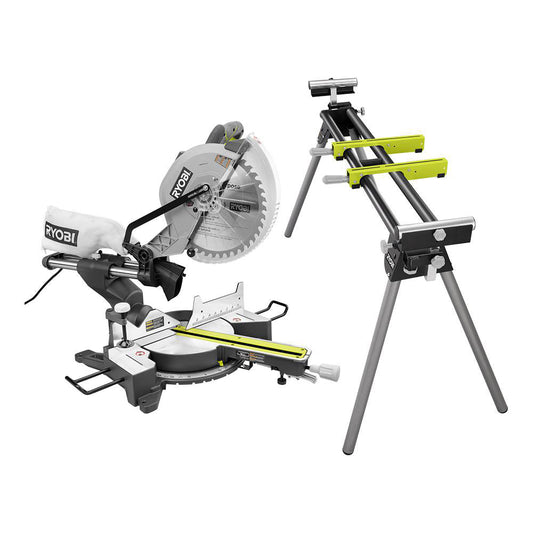 12" Sliding Miter Saw with LED and Miter Saw Stand with Tool-Less Height Adjustment RYOBI Tools