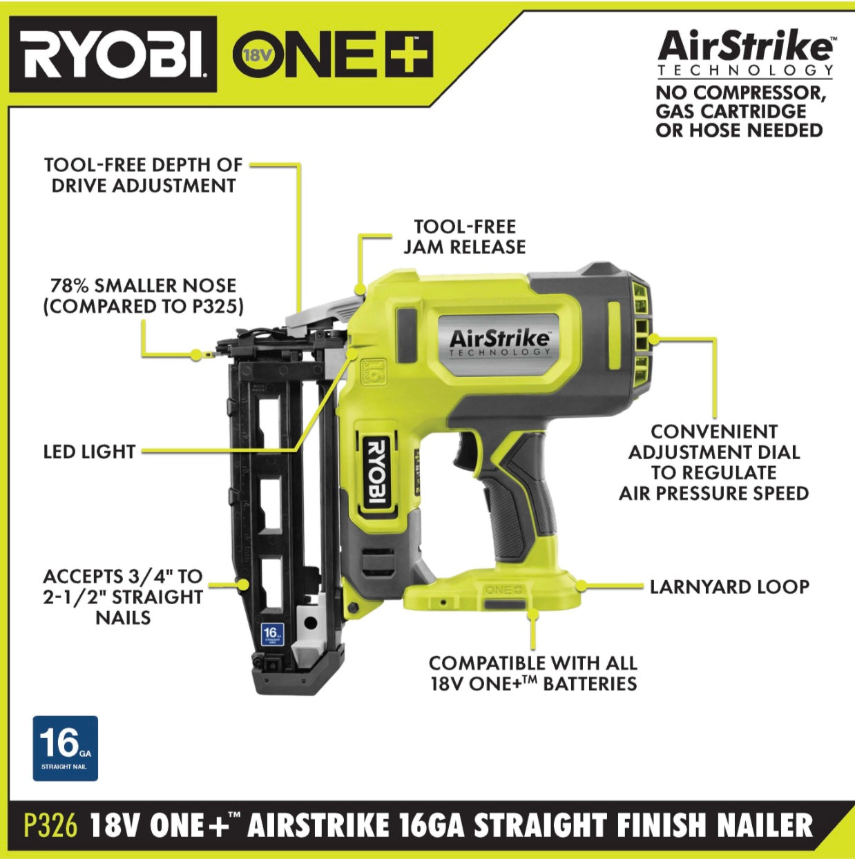 18V ONE+ AIRSTRIKE 16GA FINISH NAILER KIT Image 2