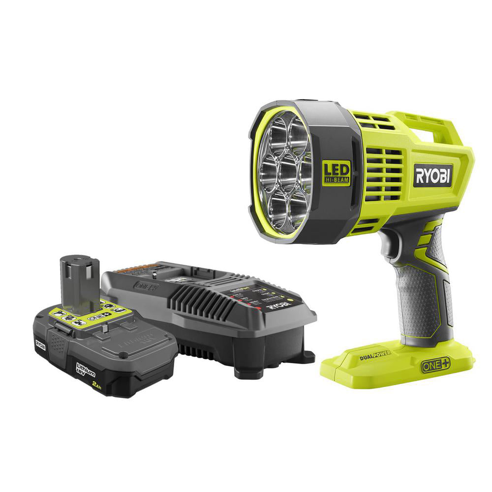 18V ONE+ Hybrid LED Spotlight, 12-Volt Automotive Cord with 2.0Ah Battery and Dual Chemistry Charger Kit RYOBI Tools