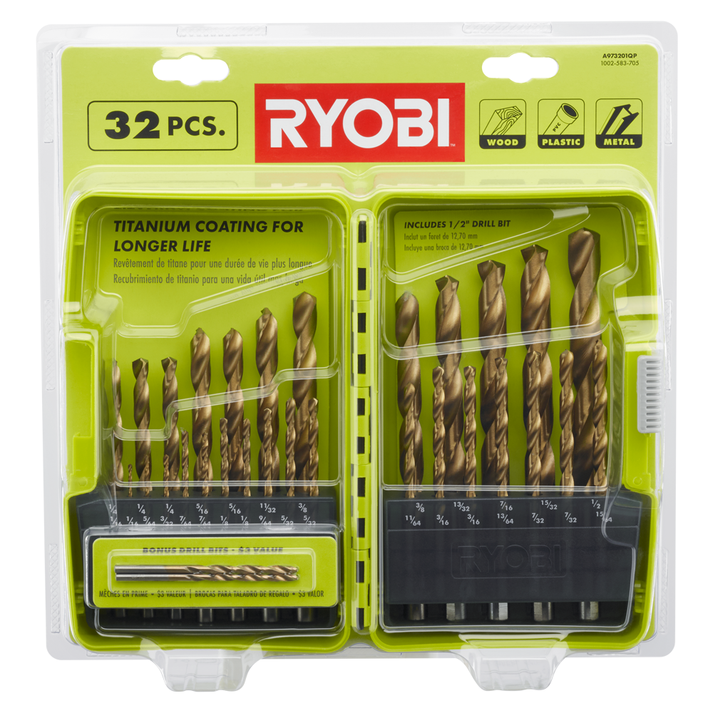 32 PC TITANIUM COATED DRILL BIT SET