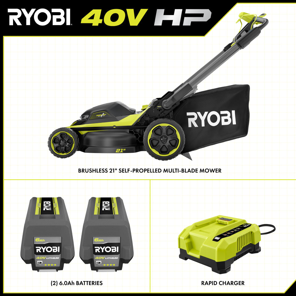 40V HP BRUSHLESS 21" SELF-PROPELLED MULTI-BLADE MOWER KIT RYOBI Tools
