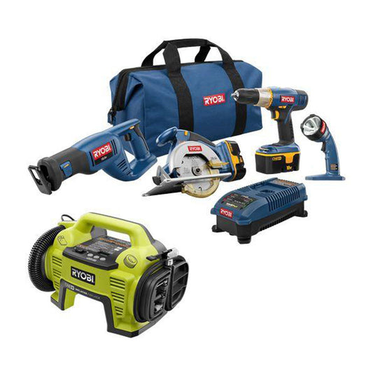 18V ONE+ Super Combo Kit (4-Tool) + Inflator RYOBI Tools