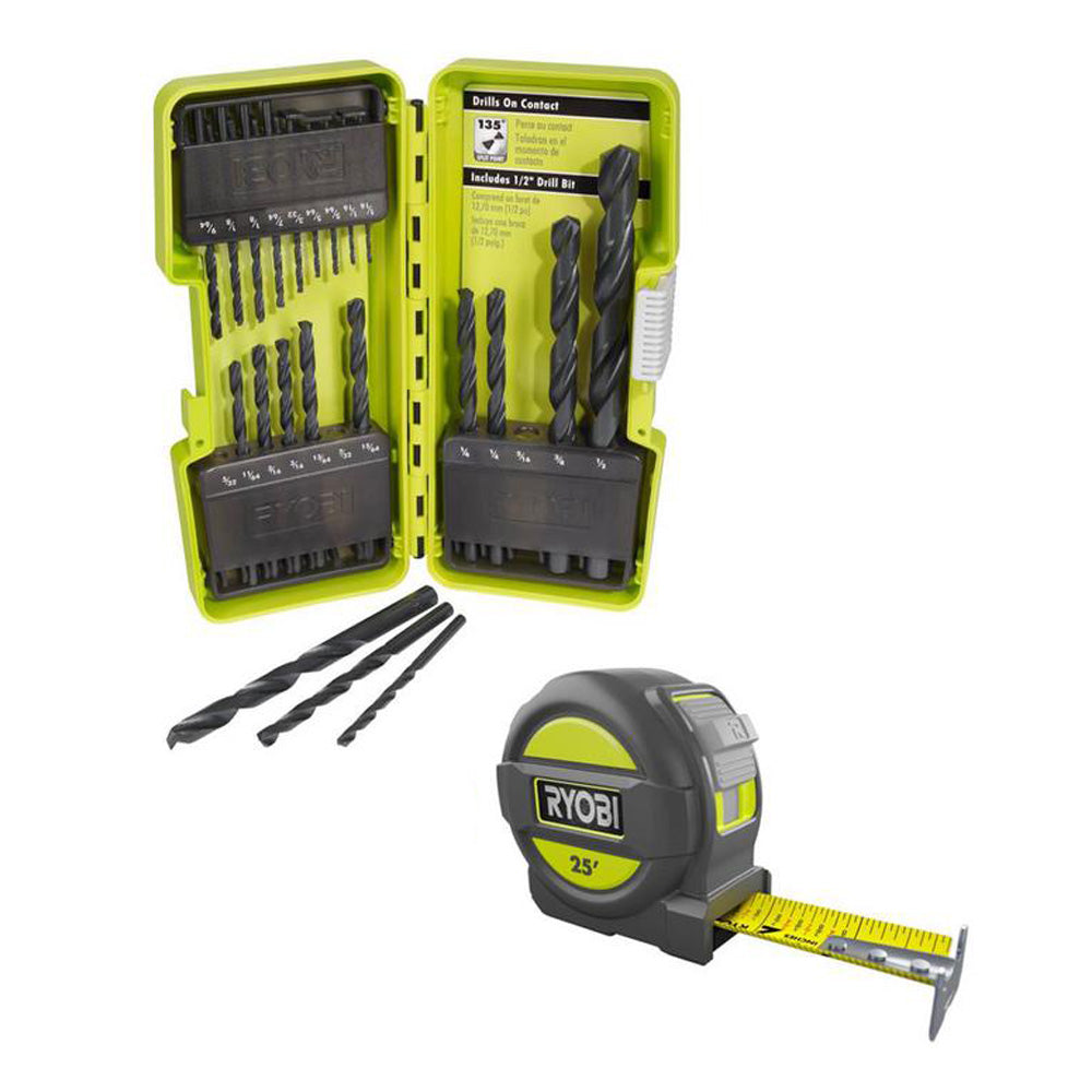 BLACK OXIDE DRILL BIT SET (21-PIECE) WITH BONUS 25 FT. TAPE MEASURE RYOBI Tools