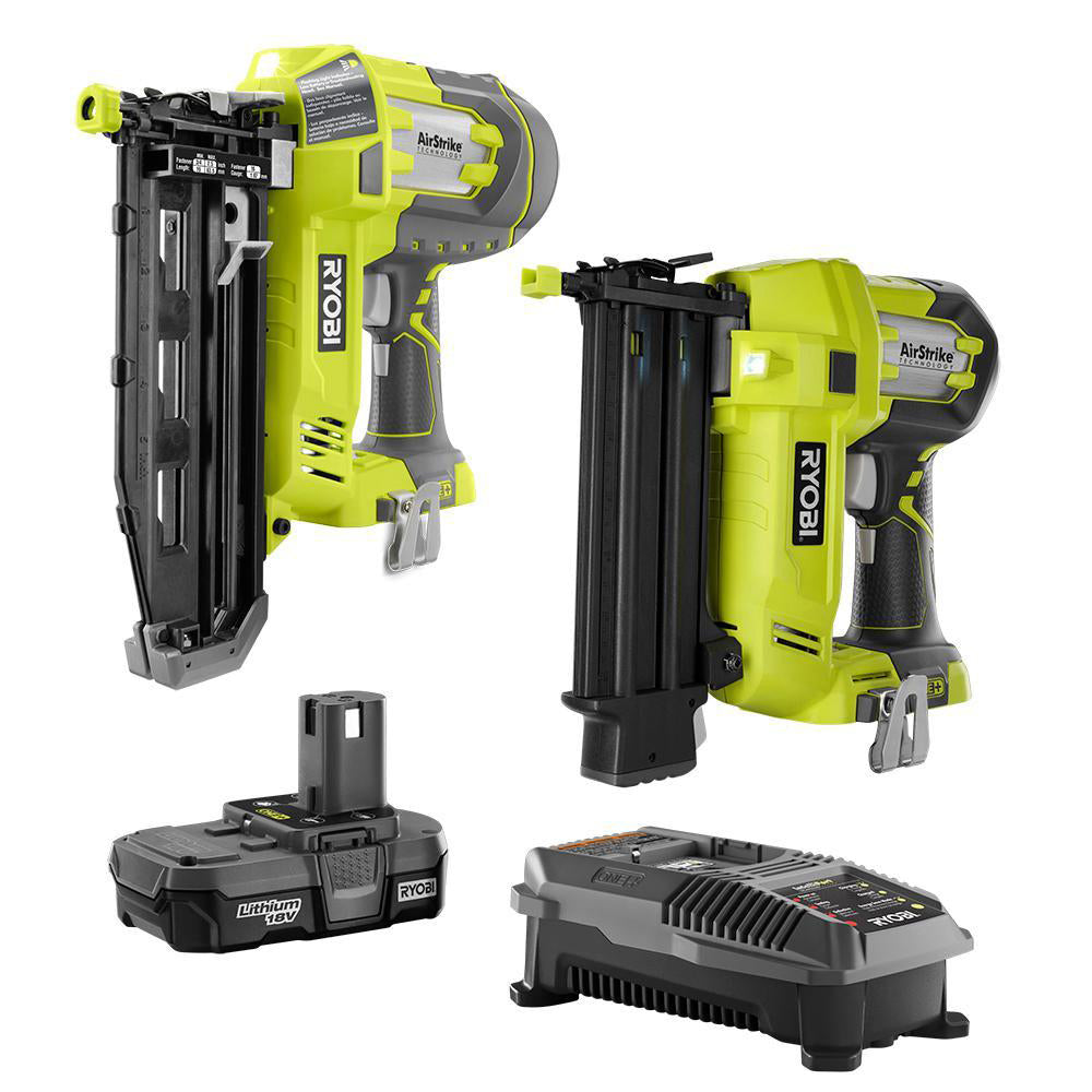 18V ONE+ AirStrike 18-Gauge Brad Nailer and 16-Gauge Straight Nailer 2-Tool Combo Kit RYOBI Tools