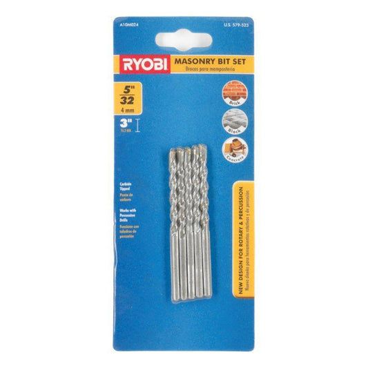 5/32" x 3" 5 PC. Masonry Bit Set RYOBI Tools