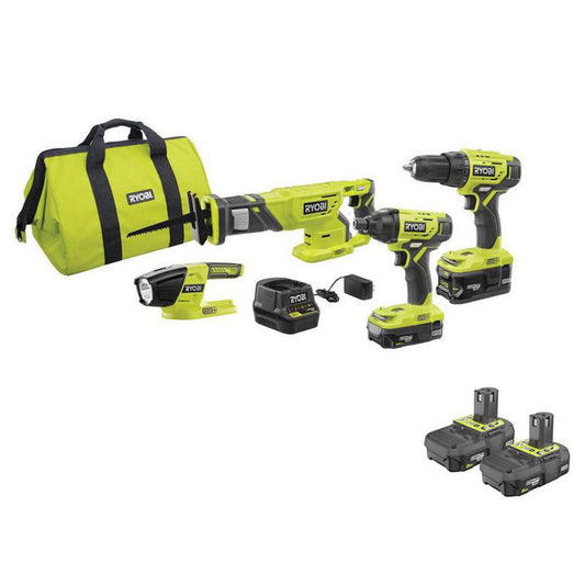 18V ONE+ 4-Tool Combo Kit with Bonus 18V ONE+ 2.0 Ah Compact Battery (2-Pack) RYOBI Tools