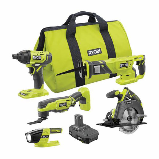 18V ONE+ 5-Tool Combo Kit with One 4.0 Ah Battery, One 1.5 Ah Battery, 18V Charger, and Bag RYOBI Tools