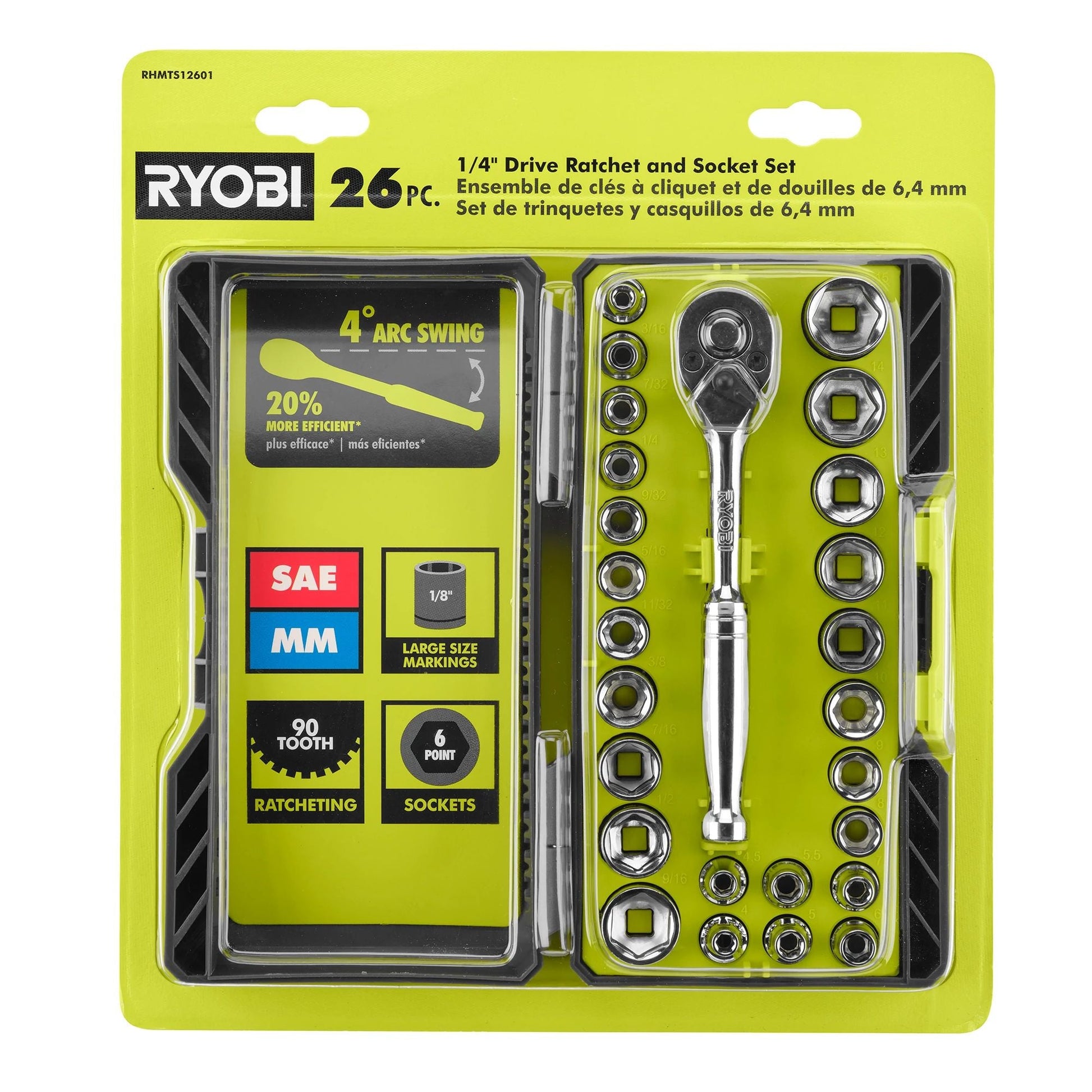 26 PC. 1/4" Drive Ratchet and Socket Set Image 2