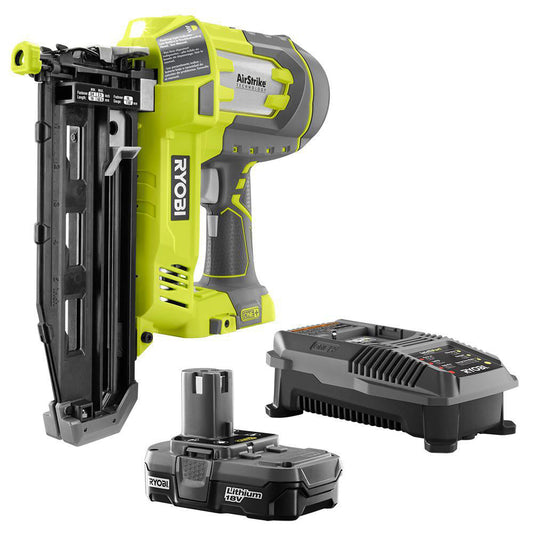 18V ONE+ AirStrike 16-Gauge 2-1/2 in Straight Finish Nailer Kit with 1.3 Ah Battery RYOBI Tools