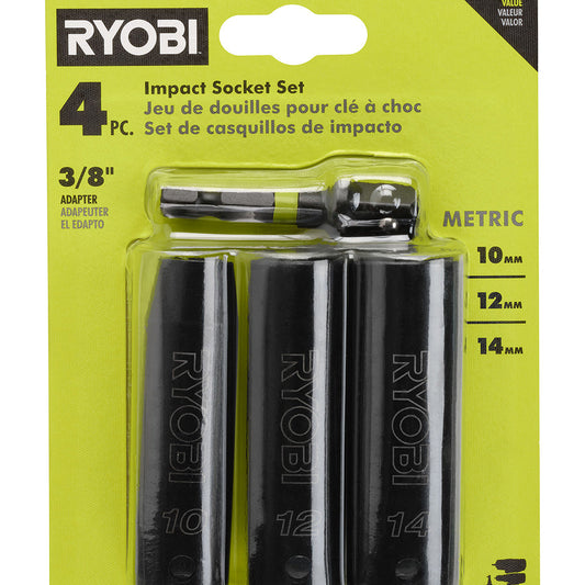 4 PC. 3/8" Drive Metric Impact Socket Set RYOBI Tools