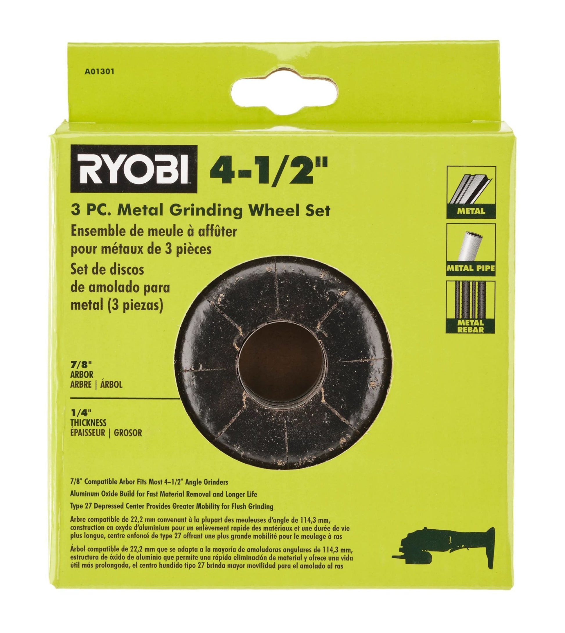 3 PC.  4-1/2" Metal Grinding Wheel Set Image 3