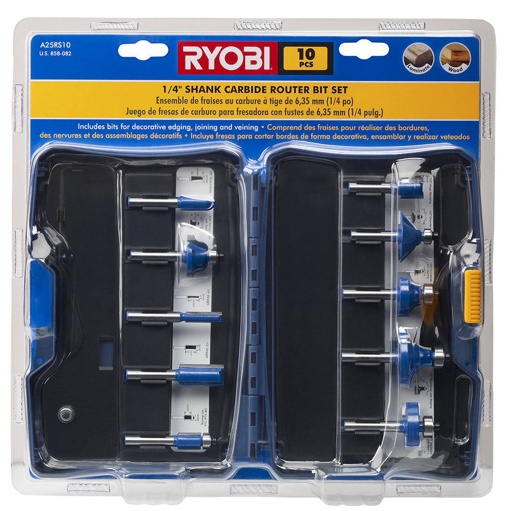 10 PC. 1/4" Shank Carbide Router Bit Set RYOBI Tools