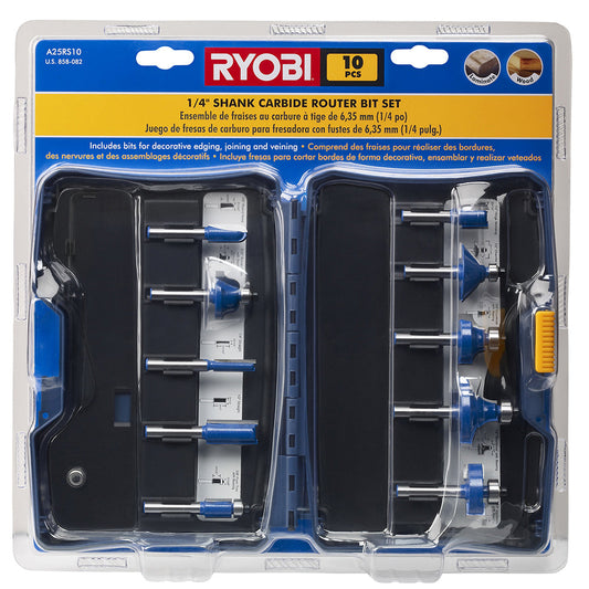 10 PC. 1/4" Shank Carbide Router Bit Set RYOBI Tools