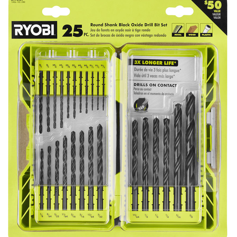 25 PC. ROUND SHANK BLACK OXIDE DRILL BIT SET RYOBI Tools