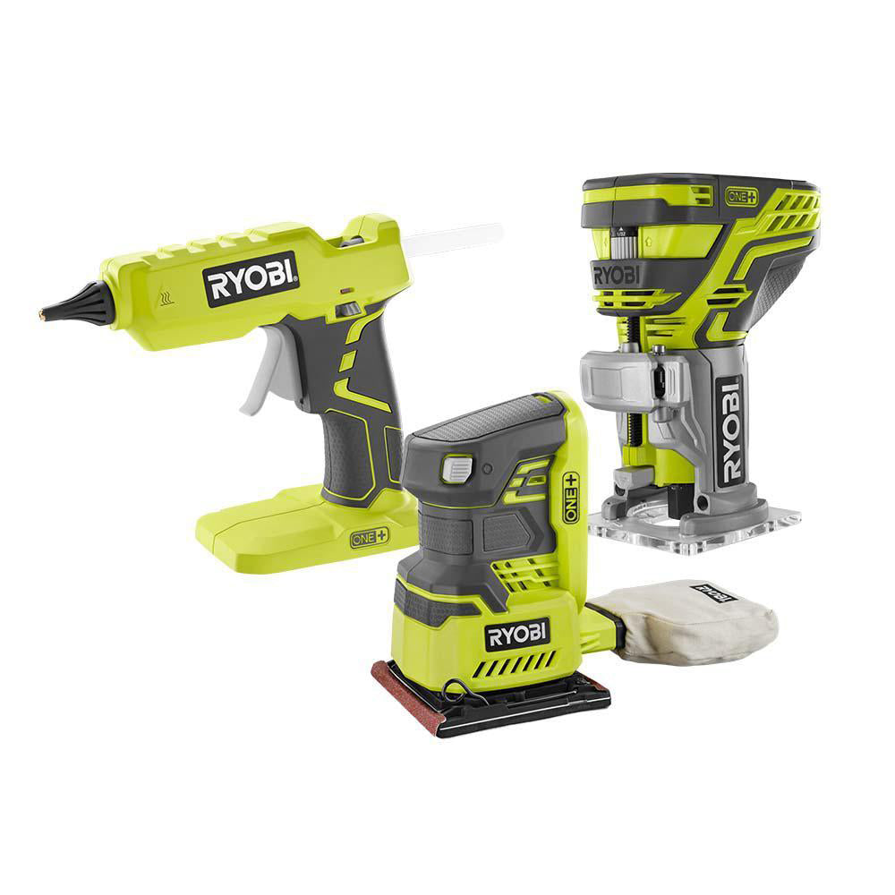 18V ONE+™ GLUE GUN, TRIM ROUTER, AND 1/4 SHEET SANDER  KIT RYOBI Tools